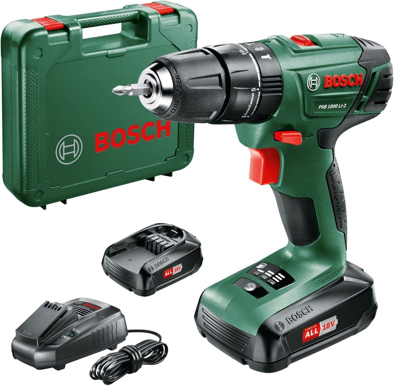 Bosch PSB 1800 LI-2 — Taladro percutor a bateria (18V, con maletin)